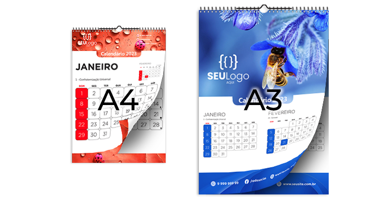 Calendário de parede 6 ou 12 folhas